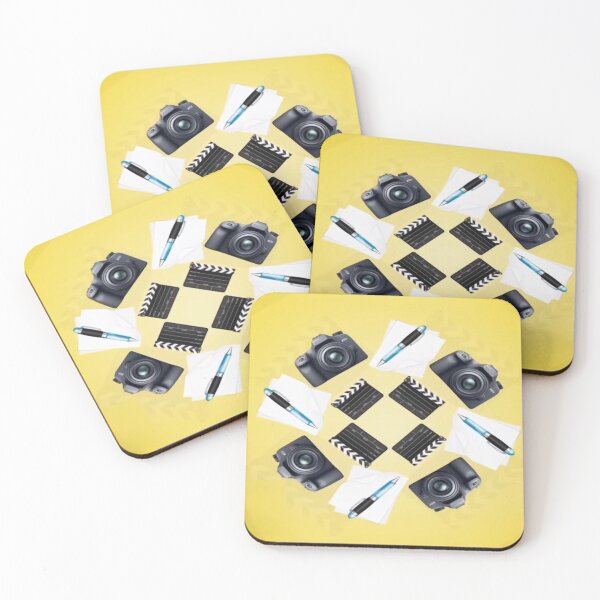 Item preview, Filmmaker & Photographer Creative Pattern – Camera Clapperboard Script Yellow Art Print designed and sold by zohocreations.