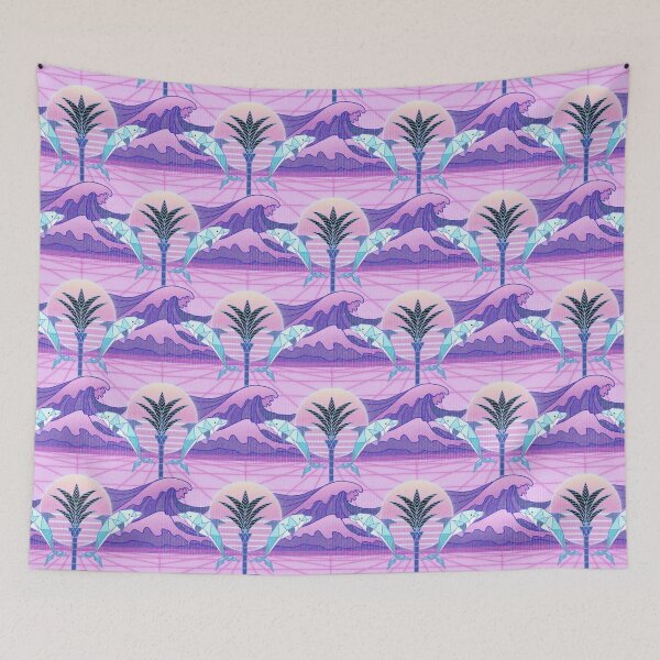 Item preview, Retrowave Seascape Pattern in Pink and Purple Tones with Glitch Overlay designed and sold by Doodle Finch Designs.