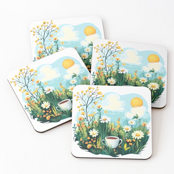 Item preview, Sunny Daisy Meadow with Teacup - Cheerful Spring Floral Art Print designed and sold by DesignArtist.ia.