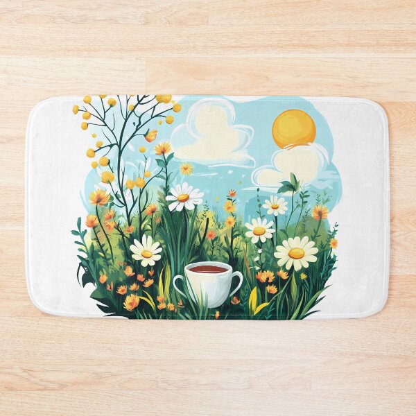 Item preview, Sunny Daisy Meadow with Teacup - Cheerful Spring Floral Art Print designed and sold by DesignArtist.ia.