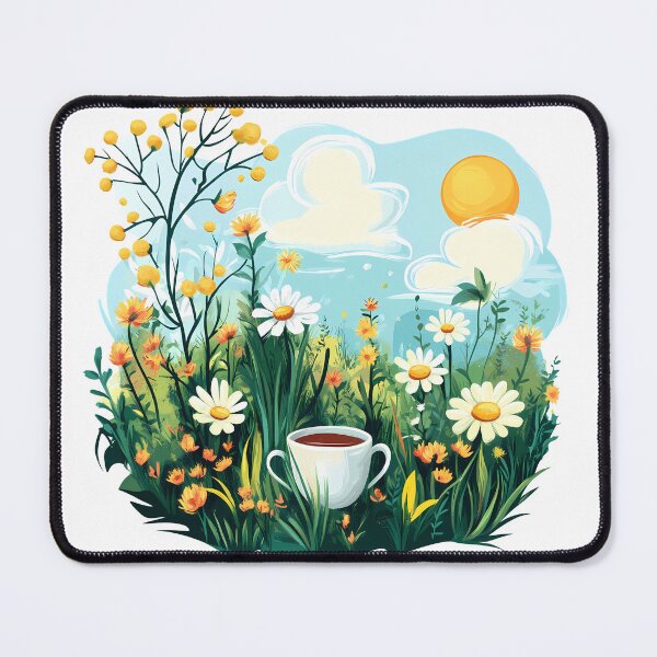 Item preview, Sunny Daisy Meadow with Teacup - Cheerful Spring Floral Art Print designed and sold by DesignArtist.ia.