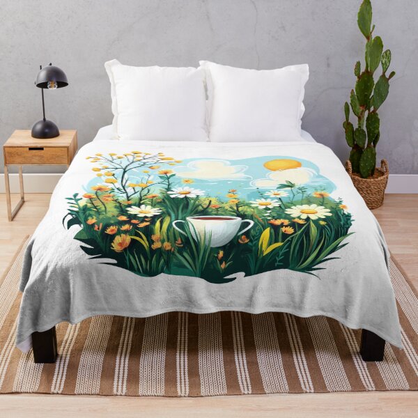 Item preview, Sunny Daisy Meadow with Teacup - Cheerful Spring Floral Art Print designed and sold by DesignArtist.ia.