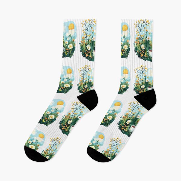 Item preview, Sunny Daisy Meadow with Teacup - Cheerful Spring Floral Art Print designed and sold by DesignArtist.ia.