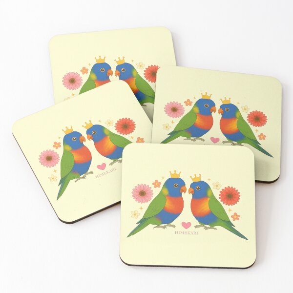 Item preview, Colorful Rainbow Lorikeets with Flowers and Hearts - Solid Cream designed and sold by HIMEKARI.