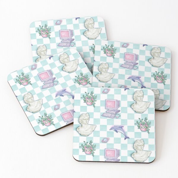 Item preview, Vaporwave Artifacts in Watercolour against Light Turquoise Checkers designed and sold by Doodle Finch Designs.