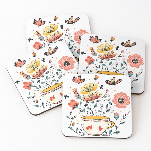 Item preview, Heart Teacup with Flowers and Butterflies - Whimsical Folk Art Print designed and sold by DesignArtist.ia.