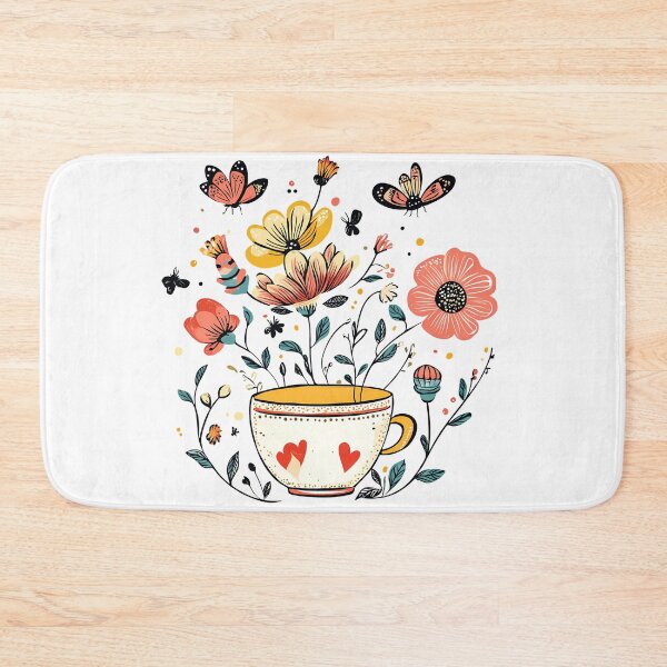 Item preview, Heart Teacup with Flowers and Butterflies - Whimsical Folk Art Print designed and sold by DesignArtist.ia.
