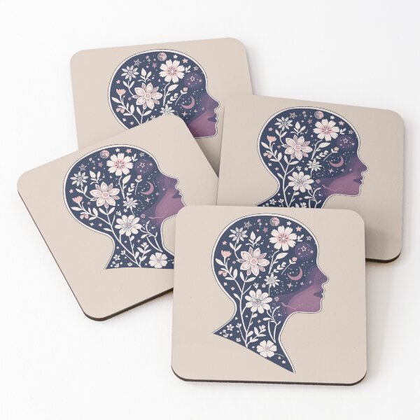 Item preview, Beige Blooming head Boho Mother Earth flowers stars in the head spirit soul psyche Face Nature Spiritual Art designed and sold by VISO-art.