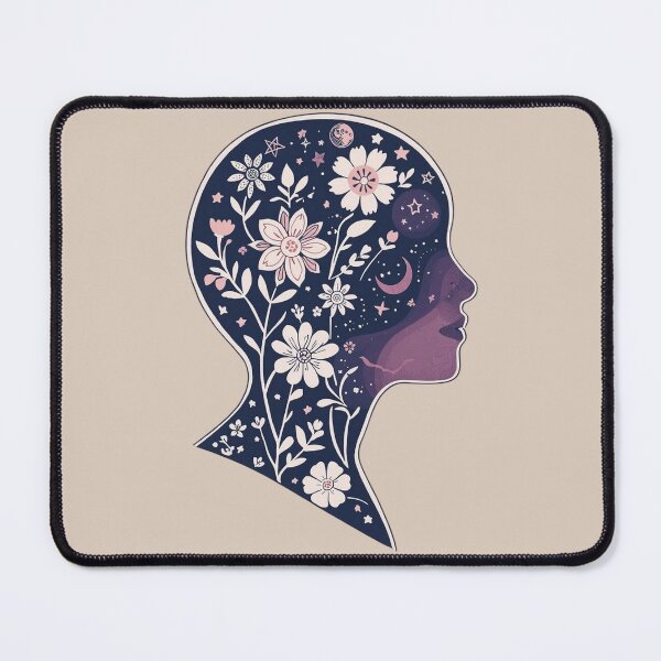 Item preview, Beige Blooming head Boho Mother Earth flowers stars in the head spirit soul psyche Face Nature Spiritual Art designed and sold by VISO-art.