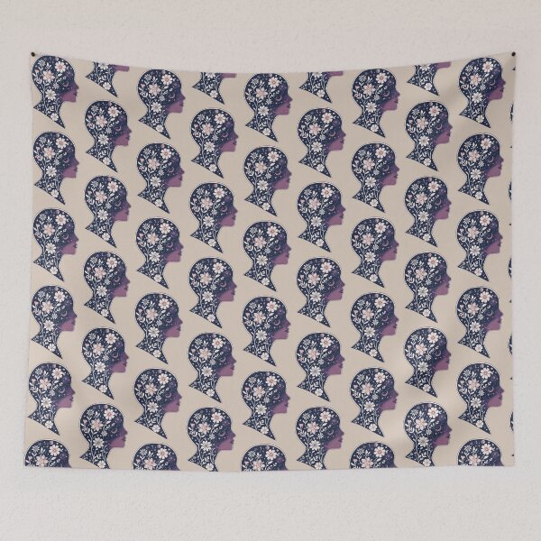 Item preview, Beige Blooming head Boho Mother Earth flowers stars in the head spirit soul psyche Face Nature Spiritual Art designed and sold by VISO-art.