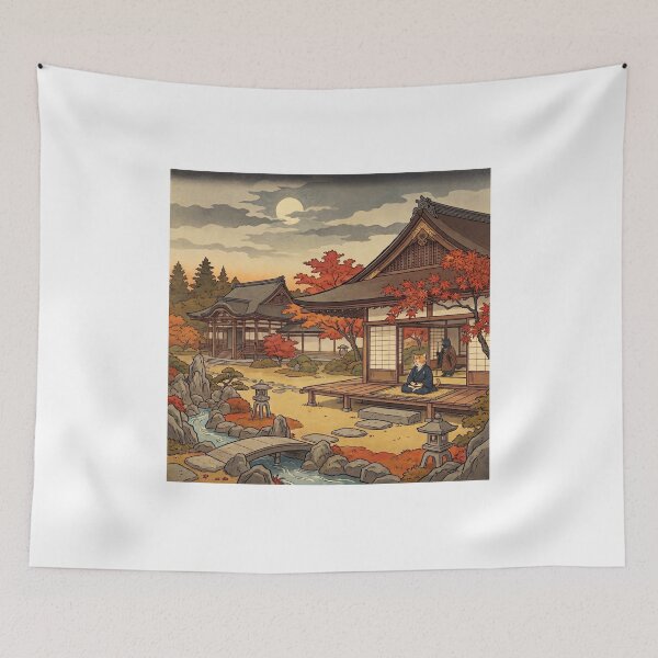 Item preview, Cat Meditating at Autumn Temple — Neko Zen Zu | Japanese Ukiyo-e Cat Art designed and sold by Ukiyo Neko Hyakkei - Cats of the Floating World-.