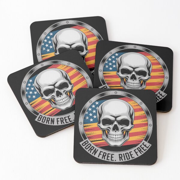 Item preview, Born Free Ride Free Chrome Biker Skull designed and sold by OldGloryForge.
