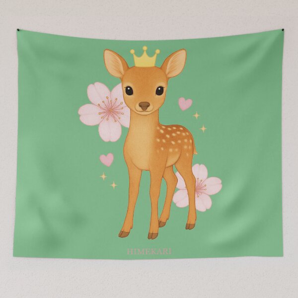 Item preview,  Fawn with Cherry Blossoms - Solid Green designed and sold by HIMEKARI.