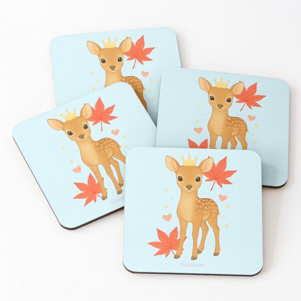 Item preview, Cute Fawn with Autumn Maple Leaves - Solid Blue designed and sold by HIMEKARI.