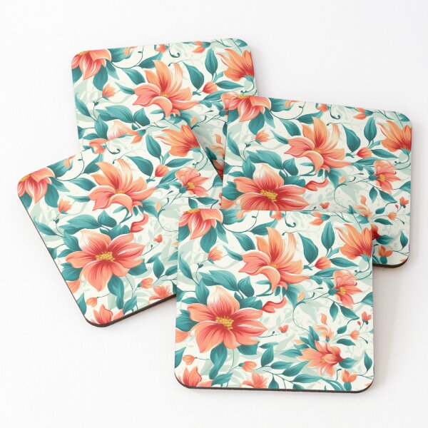 Item preview, Vibrant Coral and Teal Tropical Floral Seamless Pattern designed and sold by Artsy Corner.