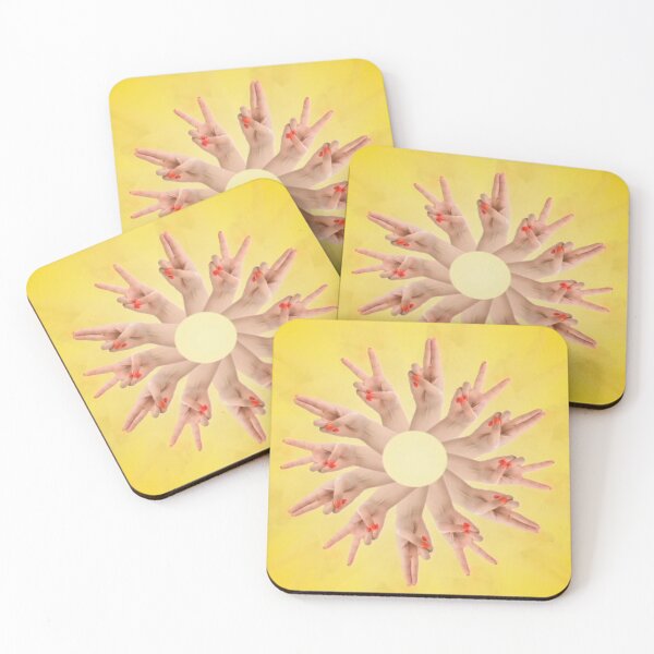 Item preview, Peace Sign Hands Sunflower Mandala – Red Nails Victory Fingers Yellow Positive Vibes Art designed and sold by zohocreations.