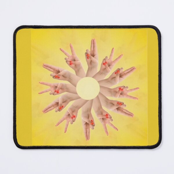 Item preview, Peace Sign Hands Sunflower Mandala – Red Nails Victory Fingers Yellow Positive Vibes Art designed and sold by zohocreations.