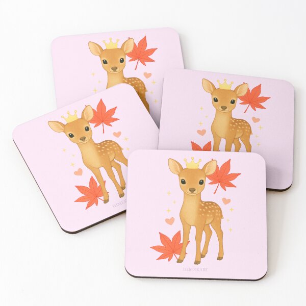 Item preview, Cute Fawn with Autumn Maple Leaves - Solid Pink designed and sold by HIMEKARI.