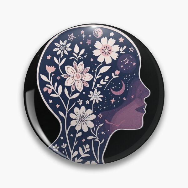 Item preview, Black Blooming head Boho Mother Earth flowers stars in the head spirit soul psyche Face Nature Spiritual Art designed and sold by VISO-art.