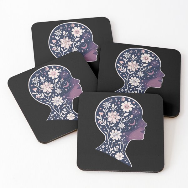 Item preview, Black Blooming head Boho Mother Earth flowers stars in the head spirit soul psyche Face Nature Spiritual Art designed and sold by VISO-art.