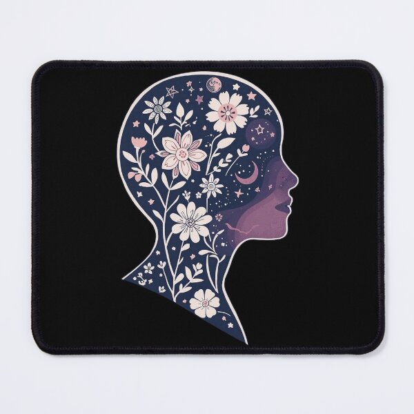 Item preview, Black Blooming head Boho Mother Earth flowers stars in the head spirit soul psyche Face Nature Spiritual Art designed and sold by VISO-art.