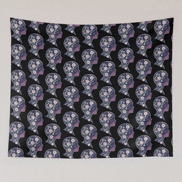 Item preview, Black Blooming head Boho Mother Earth flowers stars in the head spirit soul psyche Face Nature Spiritual Art designed and sold by VISO-art.