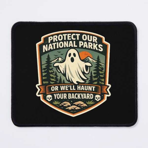 Item preview, Protect Our National Parks Sticker, Ghost Nature Sticker, Funny Camping Sticker, Spooky Forest Die Cut Sticker designed and sold by VibeOffline Studio.