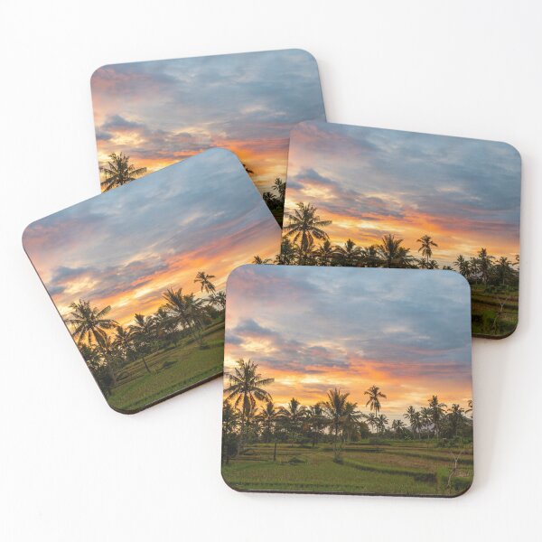 Item preview, Bali Rice Field Sunset Tropical Landscape Photography Palm Tree Nature Print designed and sold by WildFrameNature.