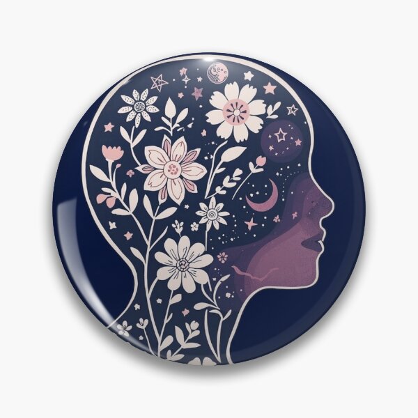Item preview, Deep Blue Blooming head Boho Mother Earth flowers stars in the head spirit soul psyche Face Nature Spiritual Art designed and sold by VISO-art.