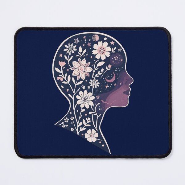 Item preview, Deep Blue Blooming head Boho Mother Earth flowers stars in the head spirit soul psyche Face Nature Spiritual Art designed and sold by VISO-art.