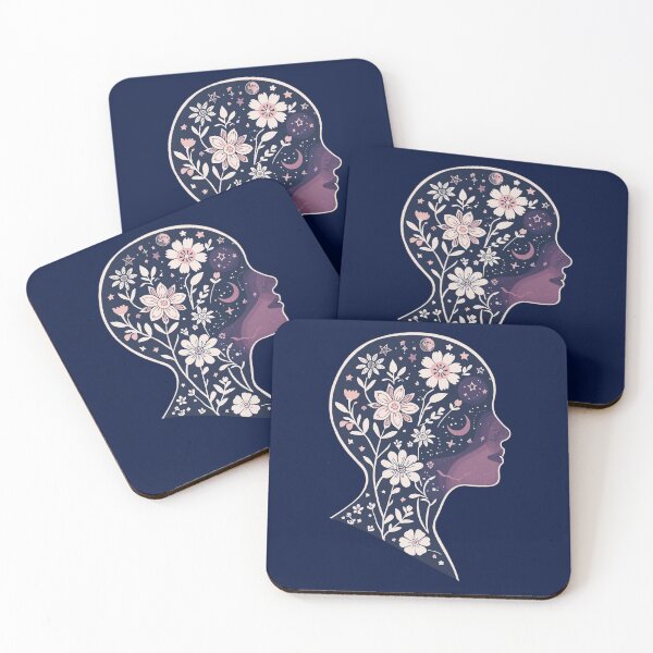 Item preview, Deep Blue Blooming head Boho Mother Earth flowers stars in the head spirit soul psyche Face Nature Spiritual Art designed and sold by VISO-art.