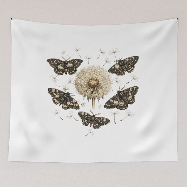 Item preview, Dandelion Puff and Moths Botanical Floral Art designed and sold by funnyshop222.
