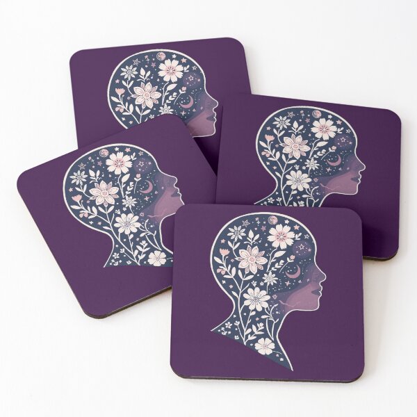 Item preview, Deep Purple Blooming head Boho Mother Earth flowers stars in the head spirit soul psyche Face Nature Spiritual Art designed and sold by VISO-art.