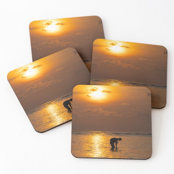 Item preview, Fisherman Silhouette Ocean Sunset Photography Tropical Coastal Nature Print designed and sold by WildFrameNature.