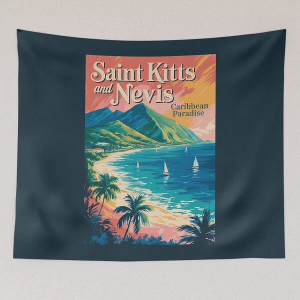 Item preview, Saint Kitts and Nevis Landscape Illustration Travel Art Vintage designed and sold by KrisSidDesigns.
