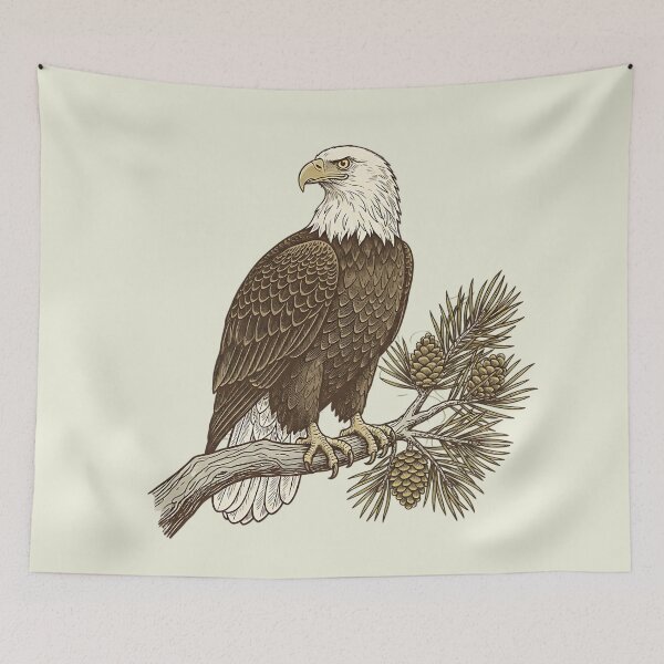 Item preview, Patriotic Bald Eagle on Pine Branch Nature Illustration designed and sold by BirdsnStuff.