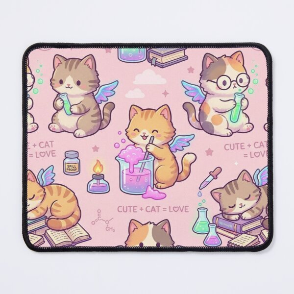 Item preview, Cute Kawaii Bakeneko Kittens Chemistry Lab & Magic Potions Pattern designed and sold by InnerwayStudio.