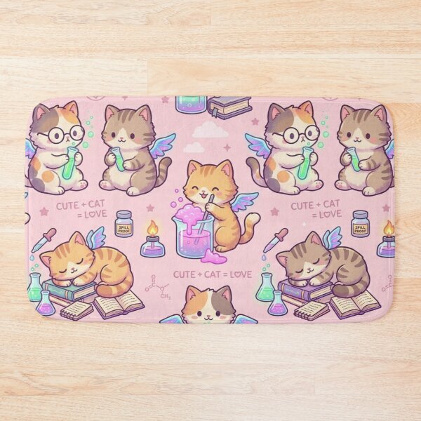 Item preview, Cute Kawaii Bakeneko Kittens Chemistry Lab & Magic Potions Pattern designed and sold by InnerwayStudio.