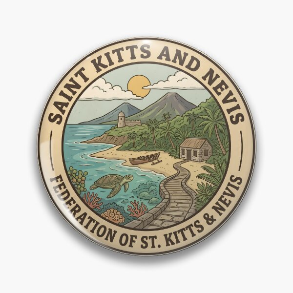 Item preview, Saint Kitts and Nevis Landscape Illustration Travel Art Badge designed and sold by KrisSidDesigns.