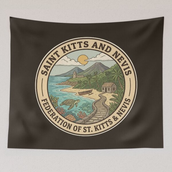 Item preview, Saint Kitts and Nevis Landscape Illustration Travel Art Badge designed and sold by KrisSidDesigns.