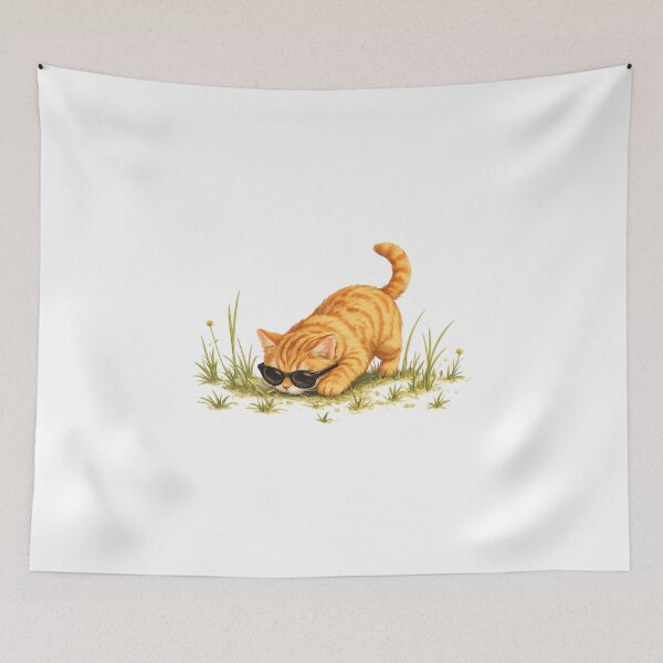 Item preview, Curious Cat in Grass Sticker | Cool Sunglasses Cat Exploring Nature | Aesthetic Cartoon Cat Design designed and sold by IconicDesignsXd.