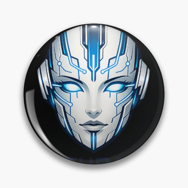 Item preview, Rostro de IA de núcleo neuronal: cabeza de robot ciberpunk futurista de diseño tecnológico azul neón designed and sold by JonelCrafts.