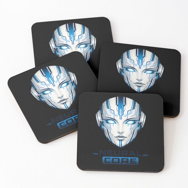 Item preview, Neural Core AI Face – Futuristic Cyberpunk Robot Head Neon Blue Tech Design designed and sold by JonelCrafts.