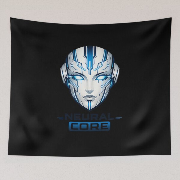 Item preview, Neural Core AI Face – Futuristic Cyberpunk Robot Head Neon Blue Tech Design designed and sold by JonelCrafts.