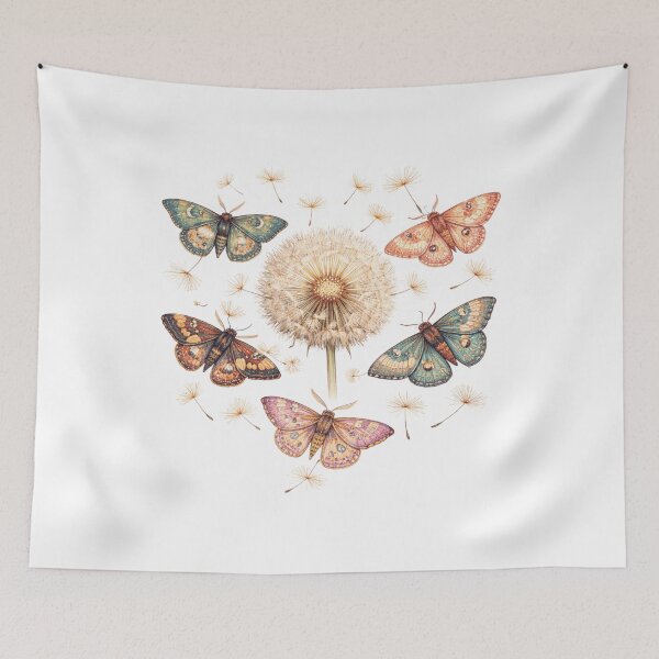 Item preview, Dandelion Puff and Colorful Moths Botanical Art designed and sold by funnyshop222.