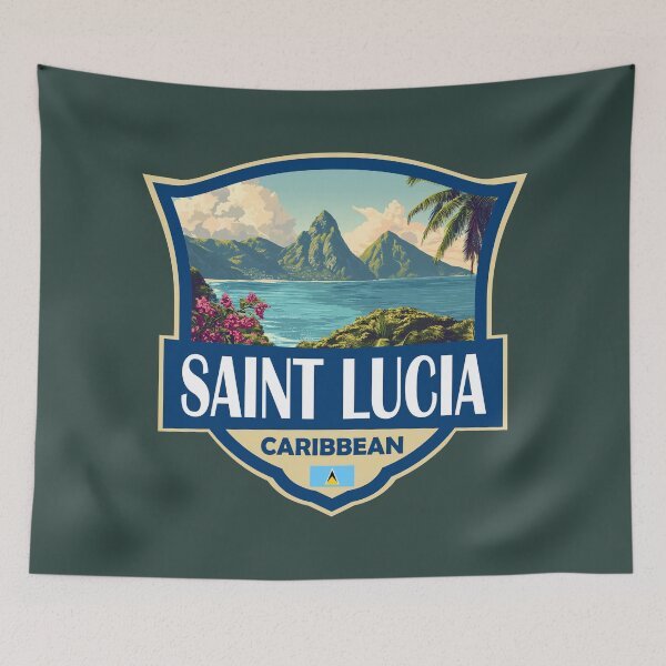 Item preview, Saint Lucia Illustration Retro Badge designed and sold by KrisSidDesigns.