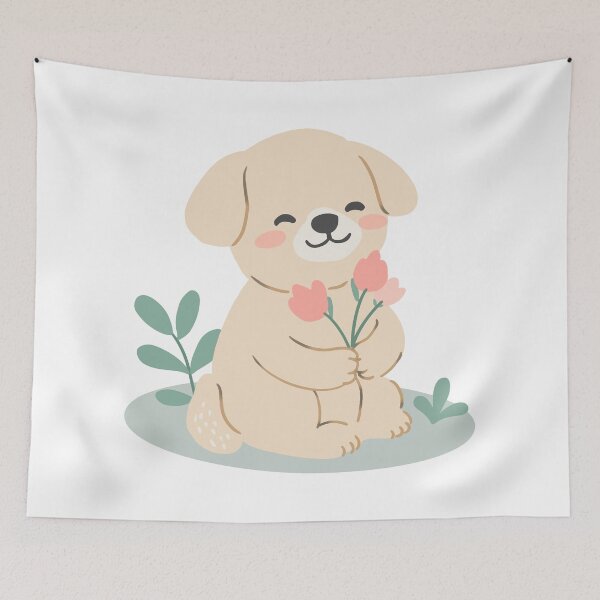 Item preview, Cute Dog Holding Flowers Minimalist Art designed and sold by o101.
