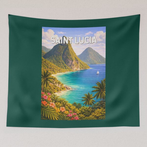 Item preview, Saint Lucia Illustration Travel Art Vintage designed and sold by KrisSidDesigns.