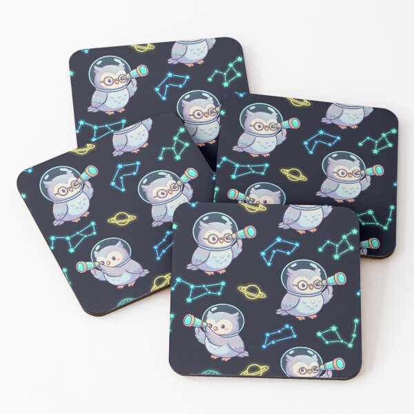 Item preview, Cute Kawaii Astronomer Owl Space Explorer & Neon Constellations designed and sold by InnerwayStudio.