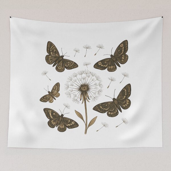 Item preview, Vintage Dark Moths and Dandelion Botanical Nature Art designed and sold by funnyshop222.